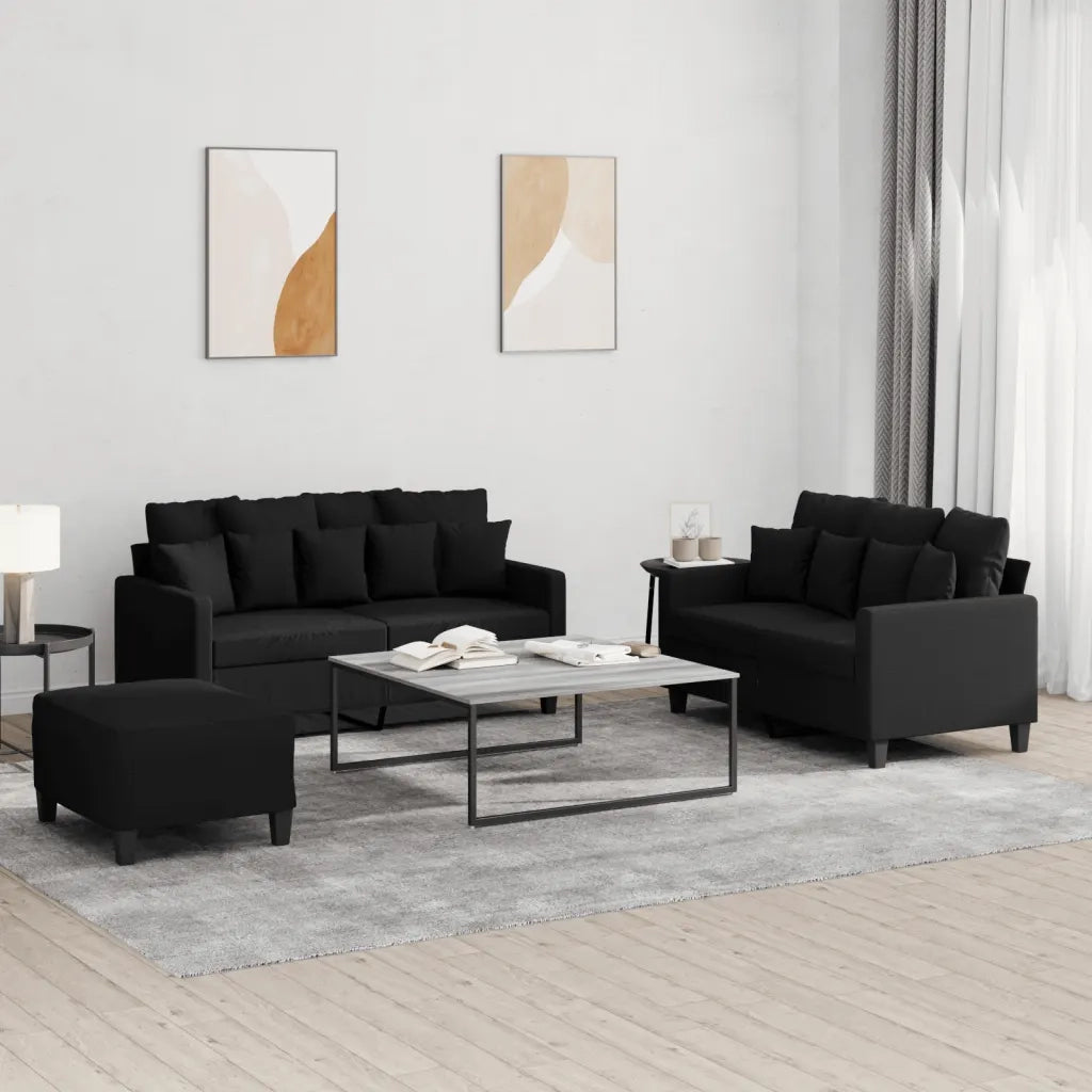 Set di Divani 3 pz con Cuscini Nero in Tessuto 3201660