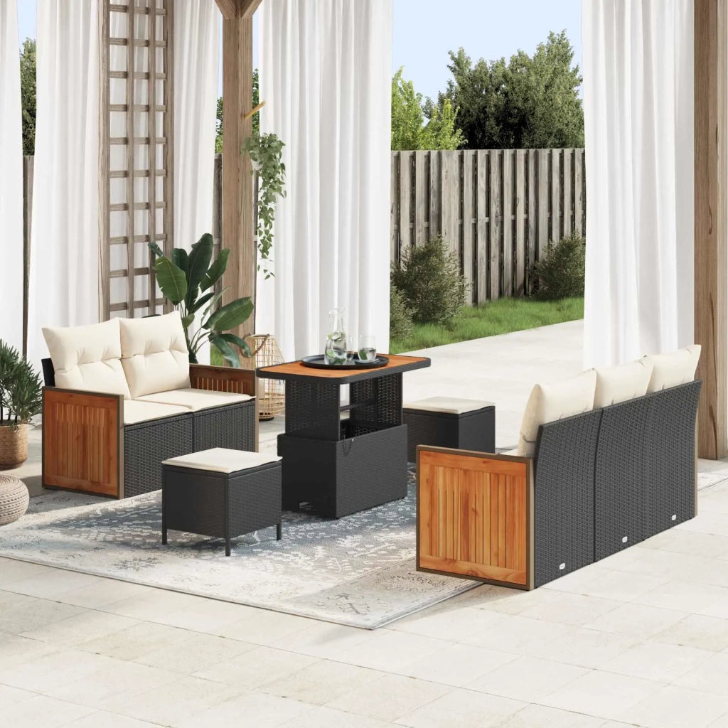 Set Divano da Giardino con cuscino 8 pcs Nero e Crema 3363120