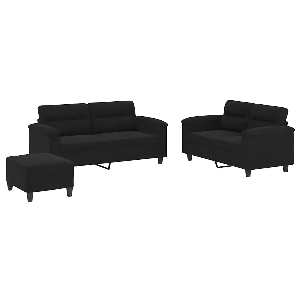 Set Divani 3 pz con Cuscini Nero in Tessuto Microfibra 3202323