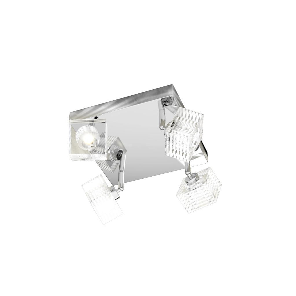 Toplight Plafoniera da soffitto 4 luci Metropolitan con attacco G9, struttura cromo e vetro lavorato, design moderno 25x25x15cm