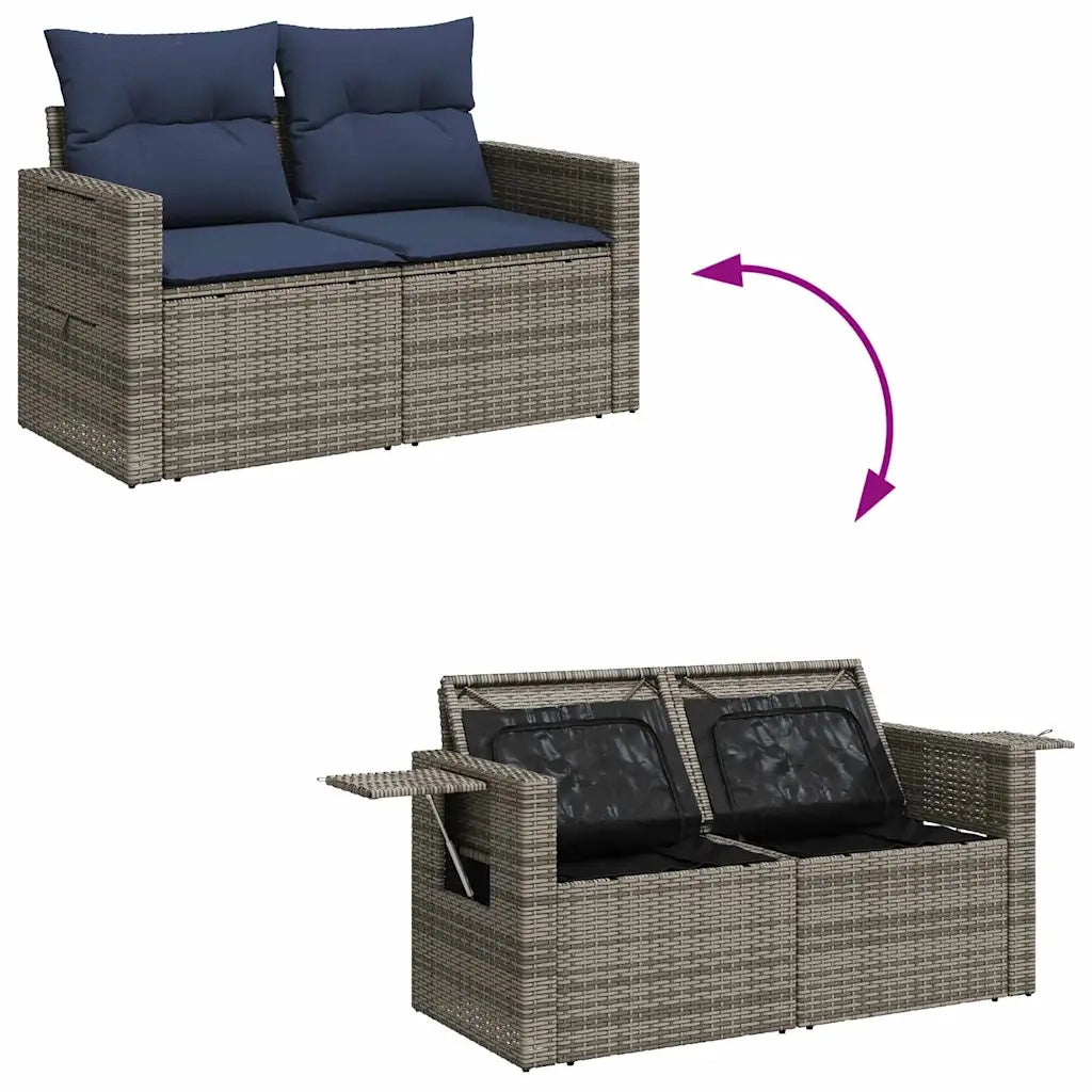 Set Divani da Giardino con Cuscini 7pz Nero Polyrattan Acacia 3328034