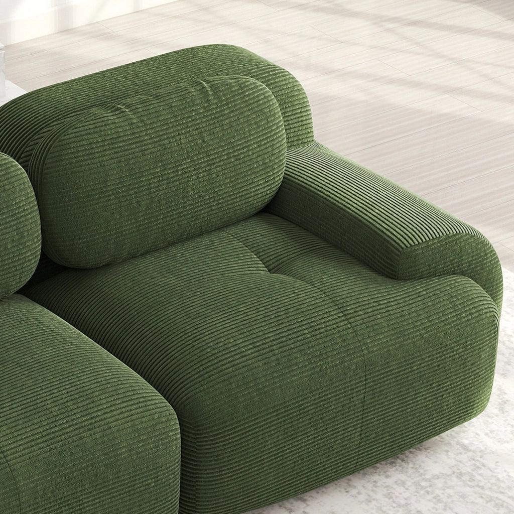Divano 3 Posti in Velluto a Coste ¨C MINIMAL ¨C Verde, Modulare, Braccioli Ergonomici
