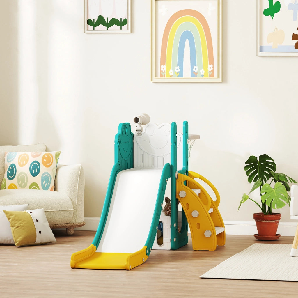 Set da gioco per bambini con scivolo e canestro ¨C Minimal ¨C Giallo e verde
