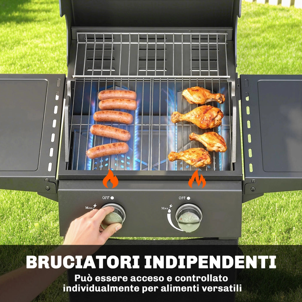 Barbecue Portatile a Gas con 2 Bruciatori ¨C Minimal ¨C Nero