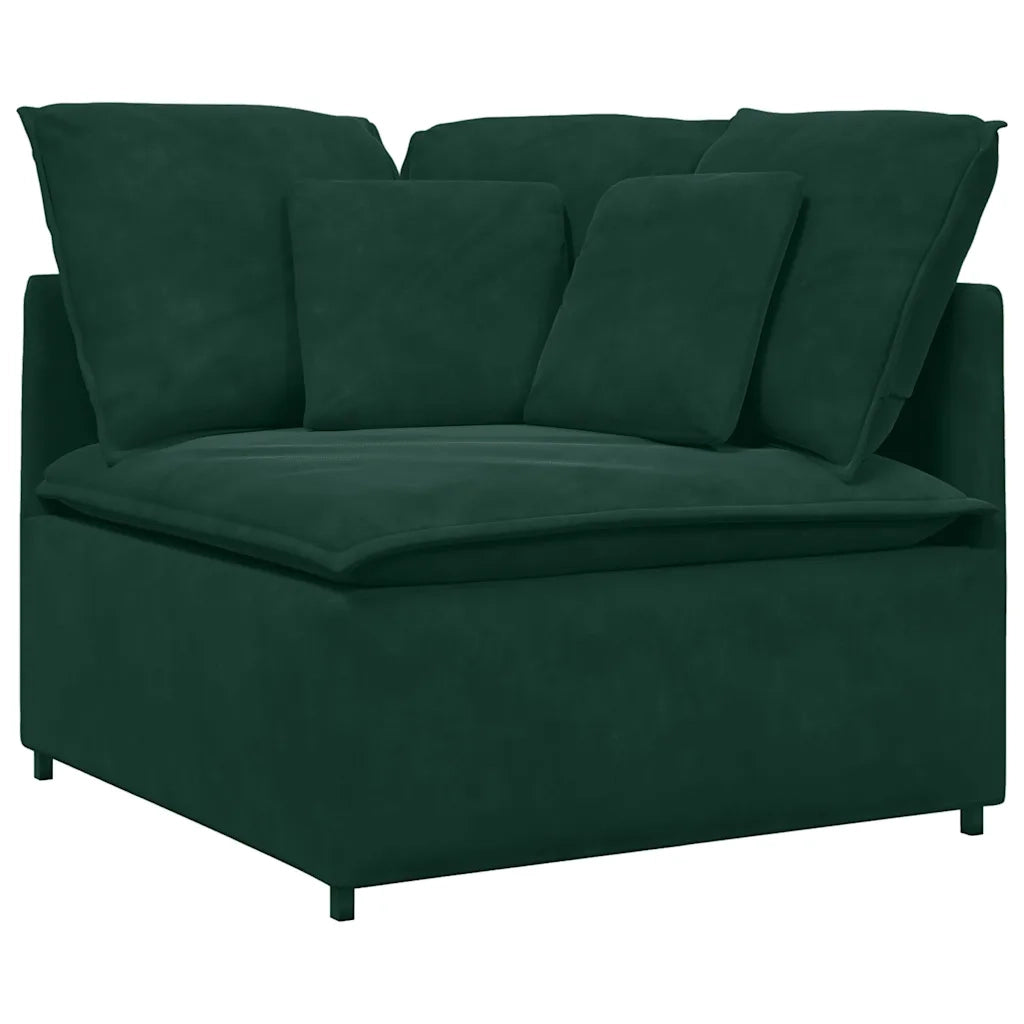 Divano Modulare con Poggiapiedi e Cuscini Velluto Verde Scuro 3321191
