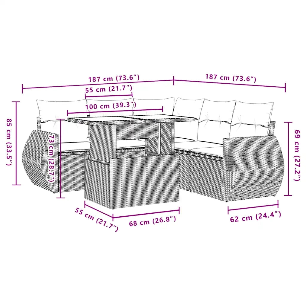 Set Divano da Giardino 6 pz con Cuscini Marrone in Polyrattan 3268533
