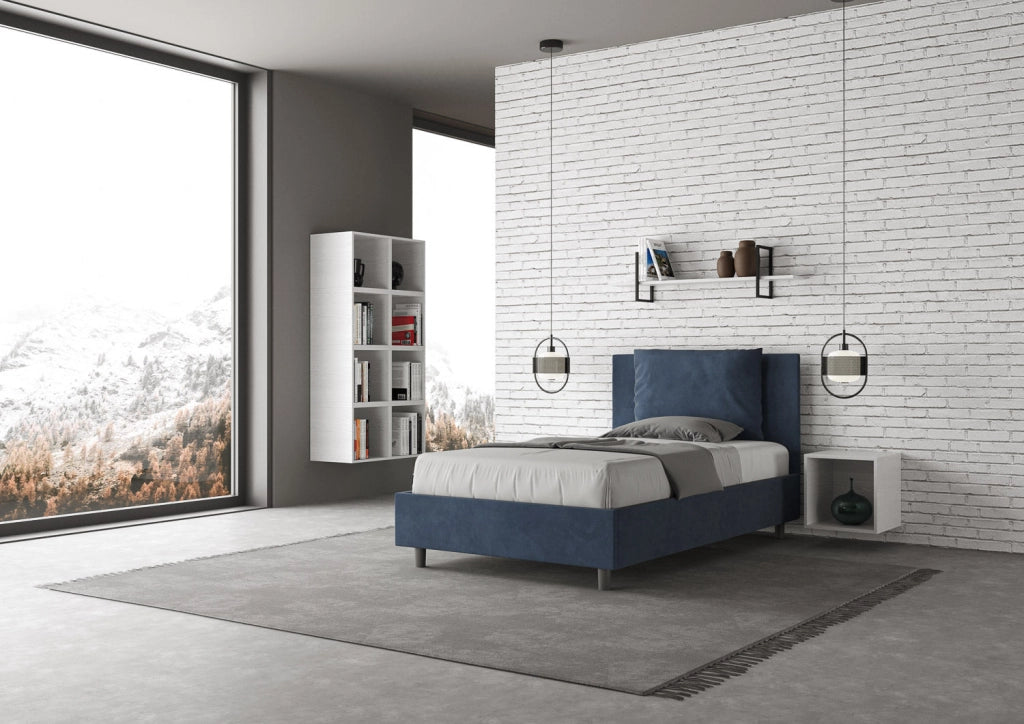 Letto 1 Piazza e Mezzo 120x190 cm con Rete e Contenitore Antea Blu