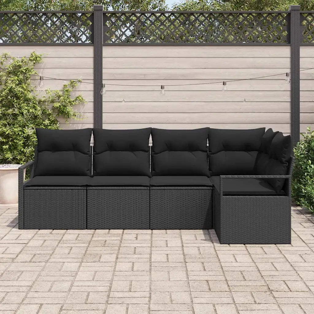 Set Divano da Giardino con cuscino 5 pcs Nero polyrattan 3355052