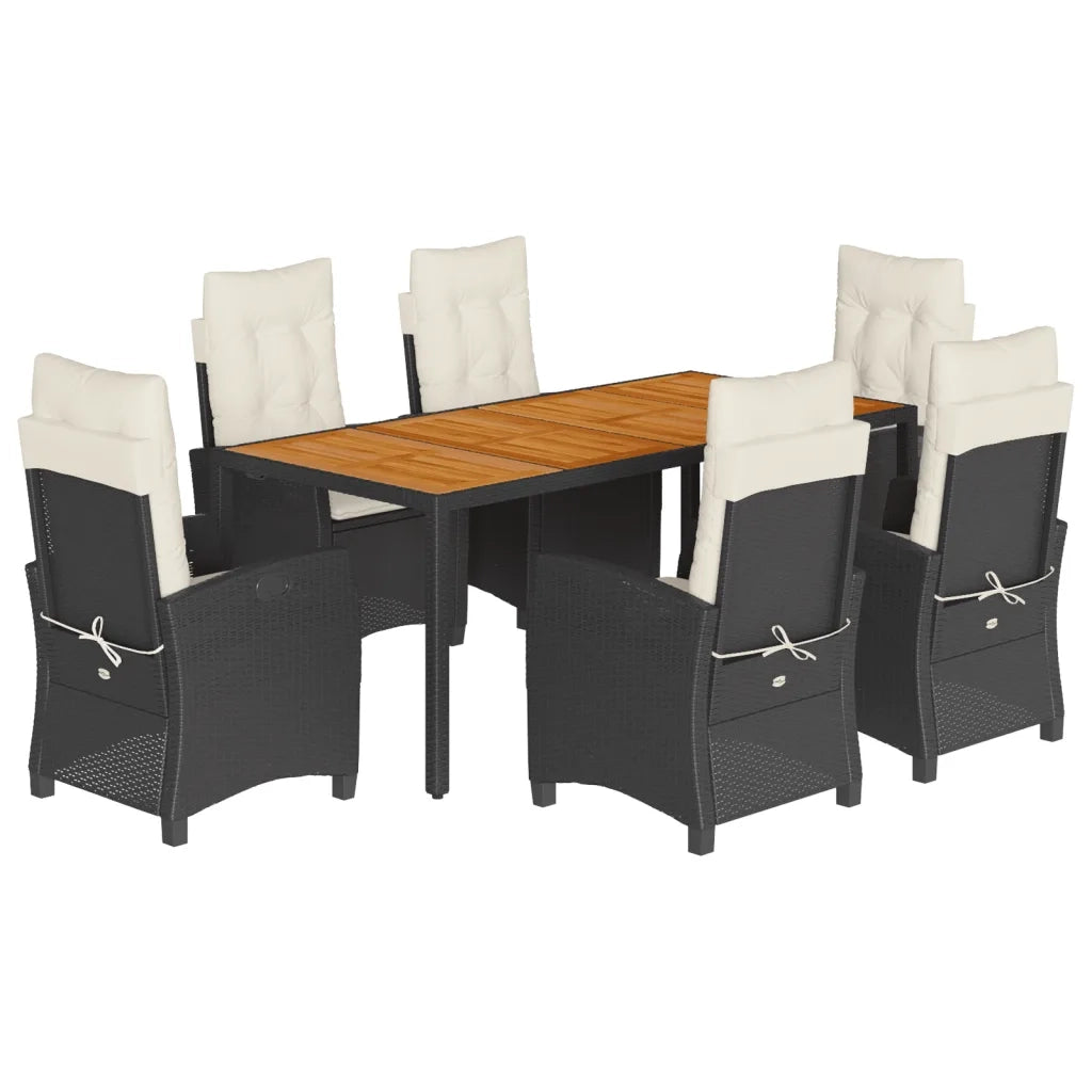 Set da Pranzo da Giardino 7 pz Nero con Cuscini in Polyrattan 3212659
