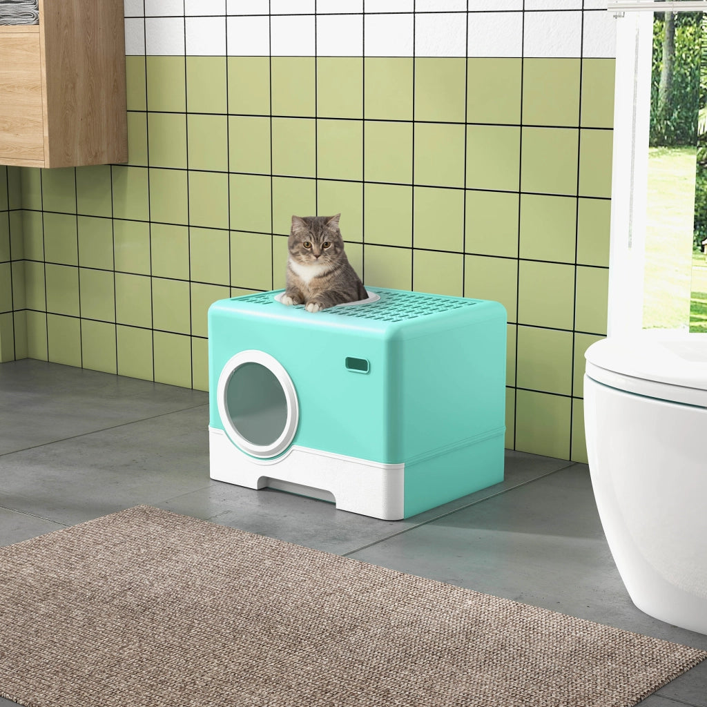 Lettiera per Gatti con Coperchio e Paletta 52x41x38.5 cm Verde