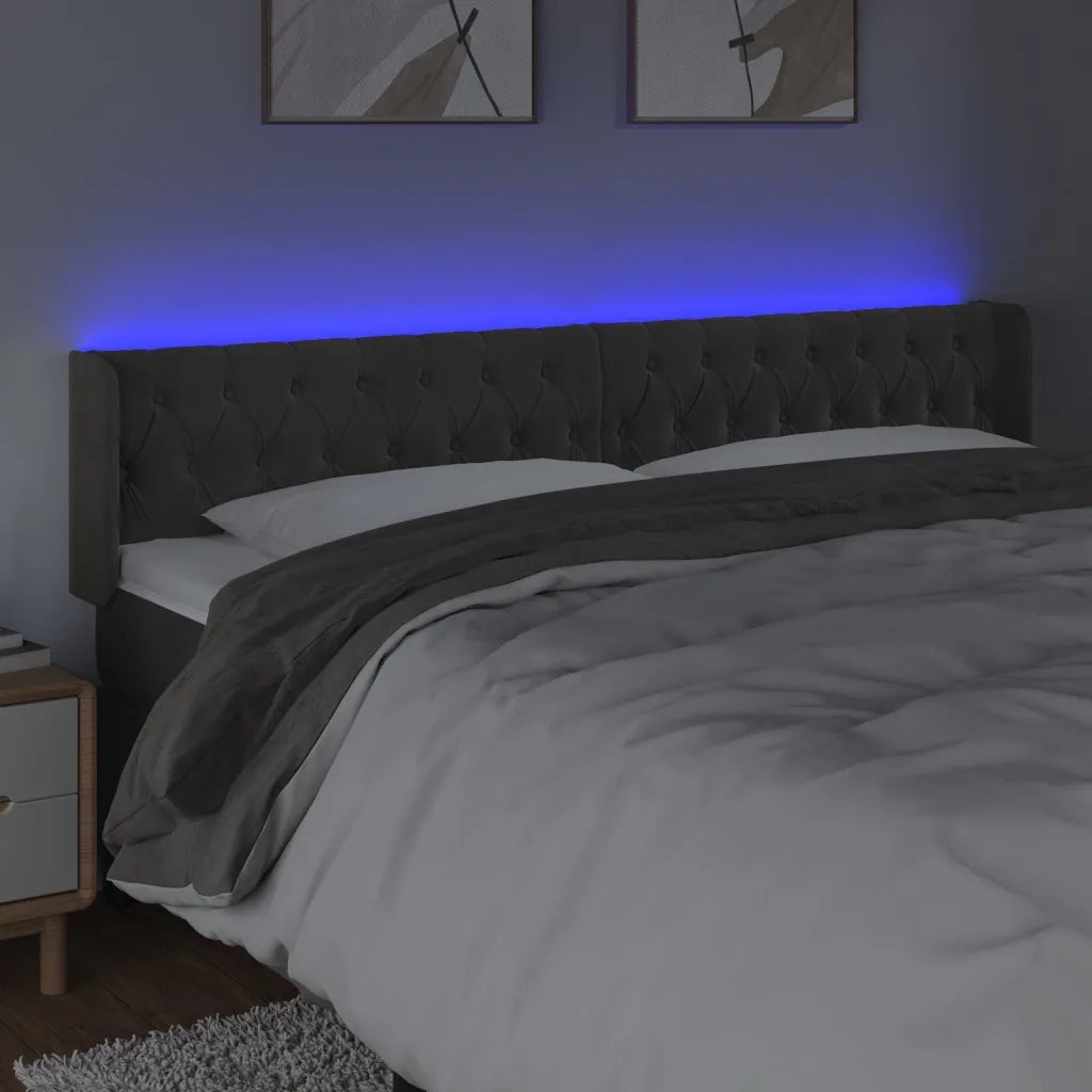 Testiera a LED Grigio Scuro 203x16x78/88 cm in Velluto 3123639