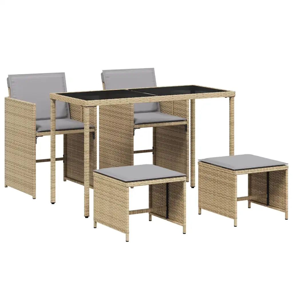 Set Pranzo da Giardino 5 pz con Cuscini Beige Misto Polyrattan 365088