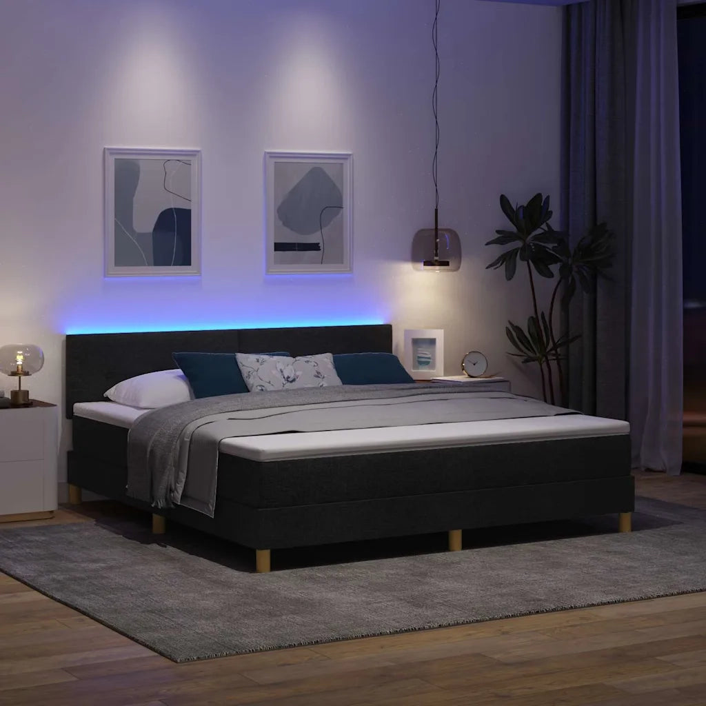 Letto a Sorgente LED con materasso Nero 180 x 200 cm Tessuto
