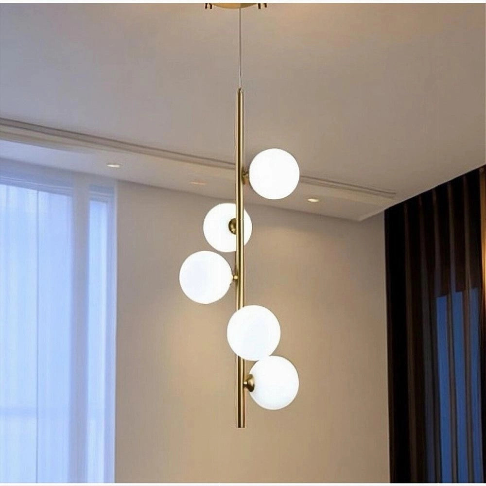 Trade Shop - Lampadario A Sospensione Bronzo 5 Sfere Lampada Soffitto Con Stelo Verticale A95 -
