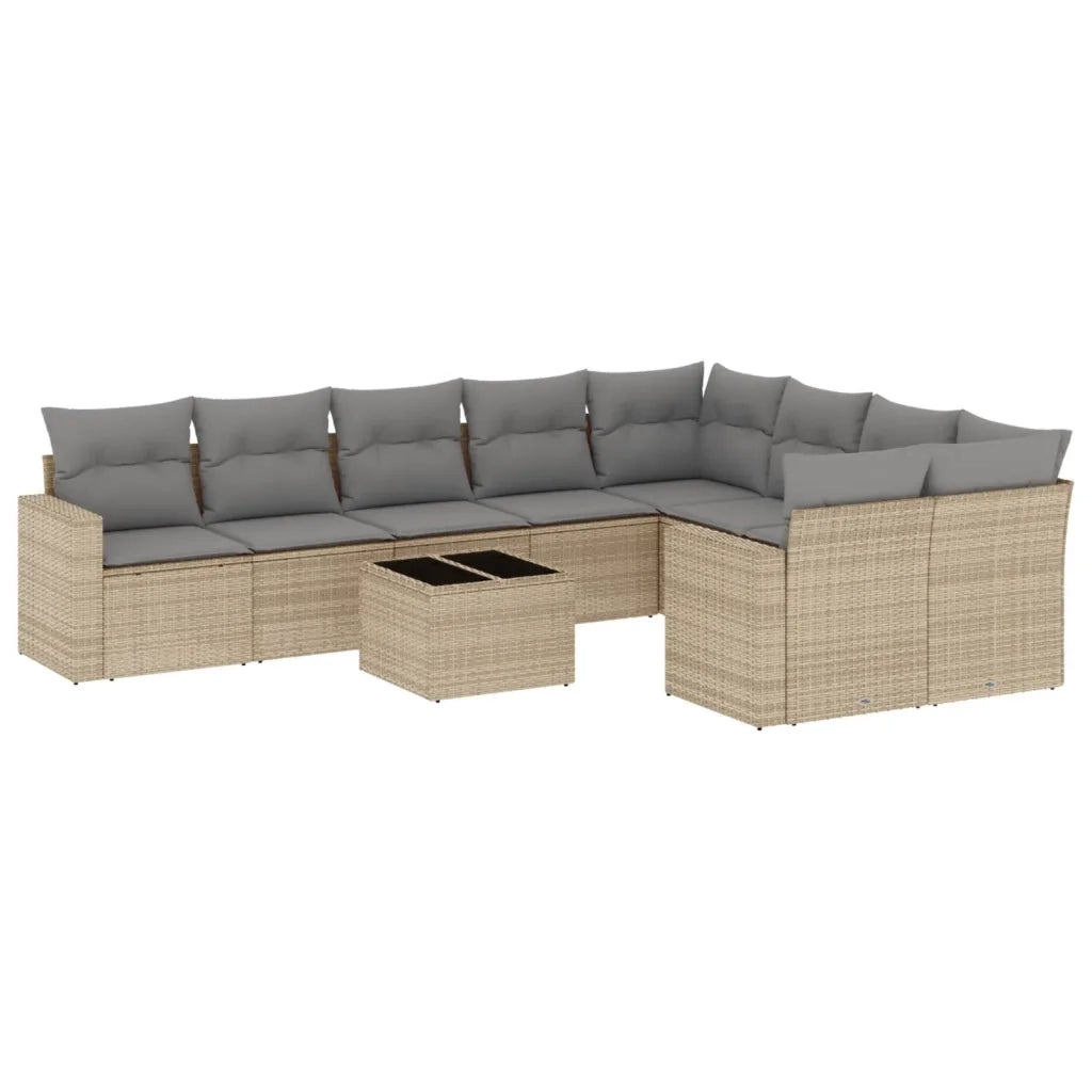 Set Divano da Giardino 10 pz con Cuscini Beige in Polyrattan 3219439