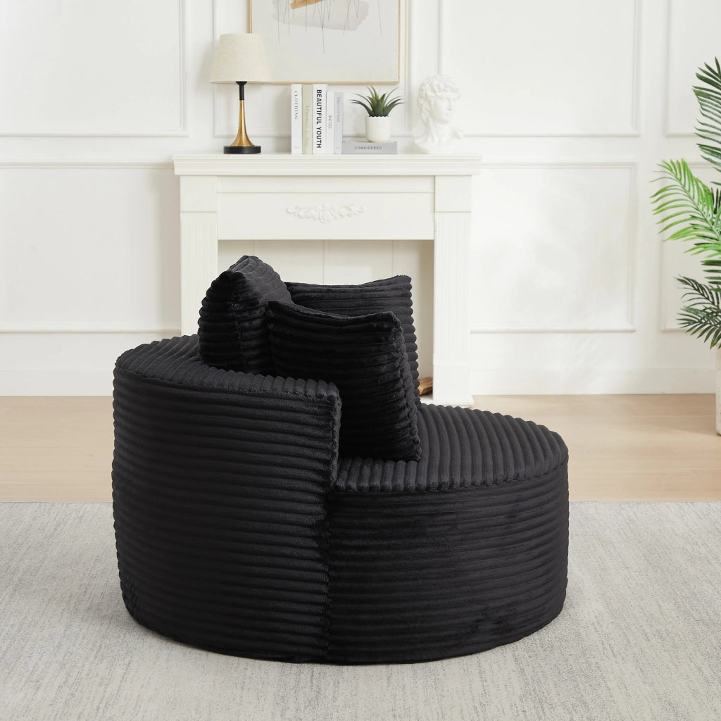 Poltrona a sacco, poltrona con braccioli, diametro 110 cm, velluto a coste, 3 cuscini, nero (non richiede assemblaggio)
