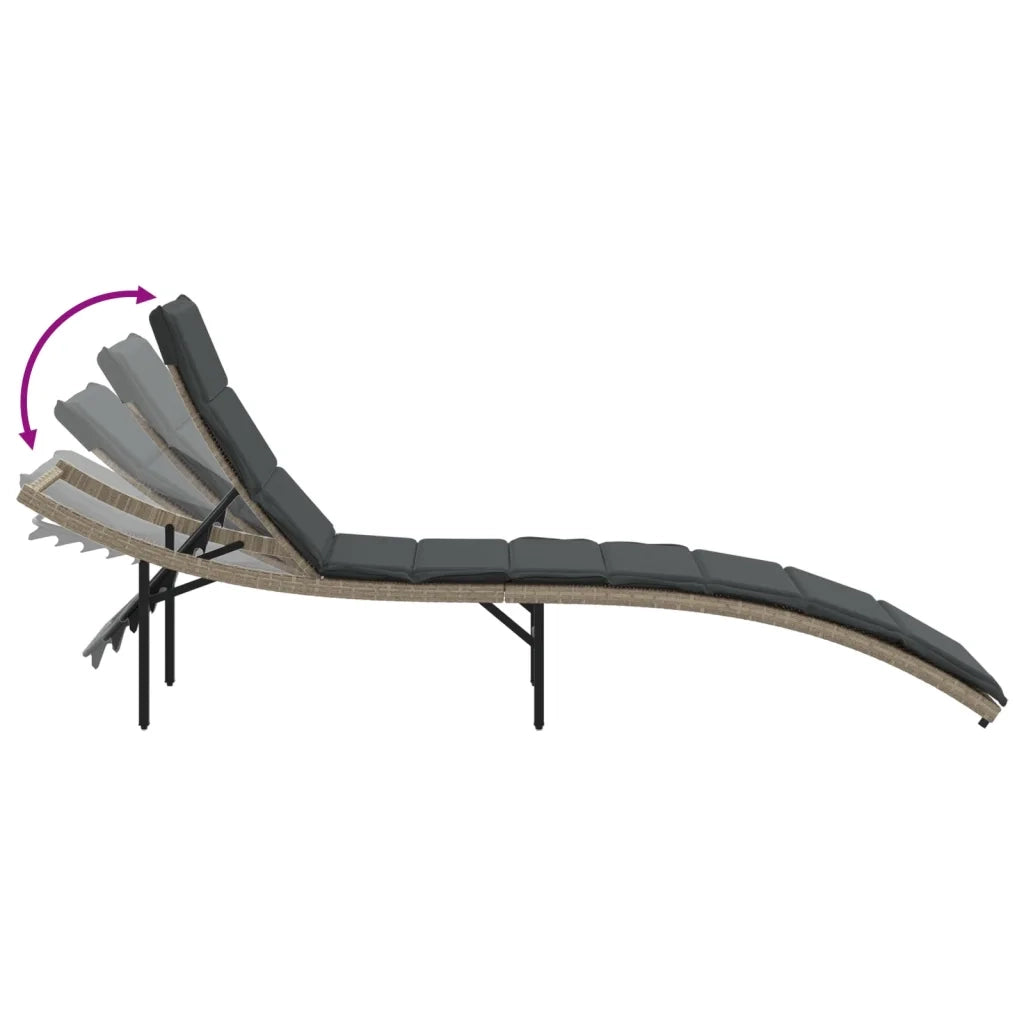 Lettini Prendisole 2 pz | Sdraio da giardino | Lettino da sole con Tavolino Grigio Chiaro in Polyrattan