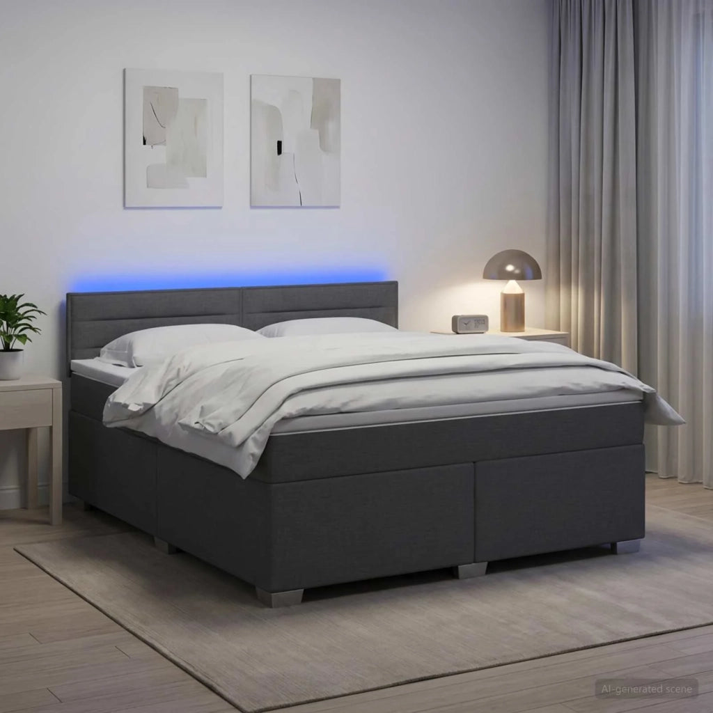 Letto con Box Spring, Materasso e LED Grigio Scuro 140 x 200 cm 3451953