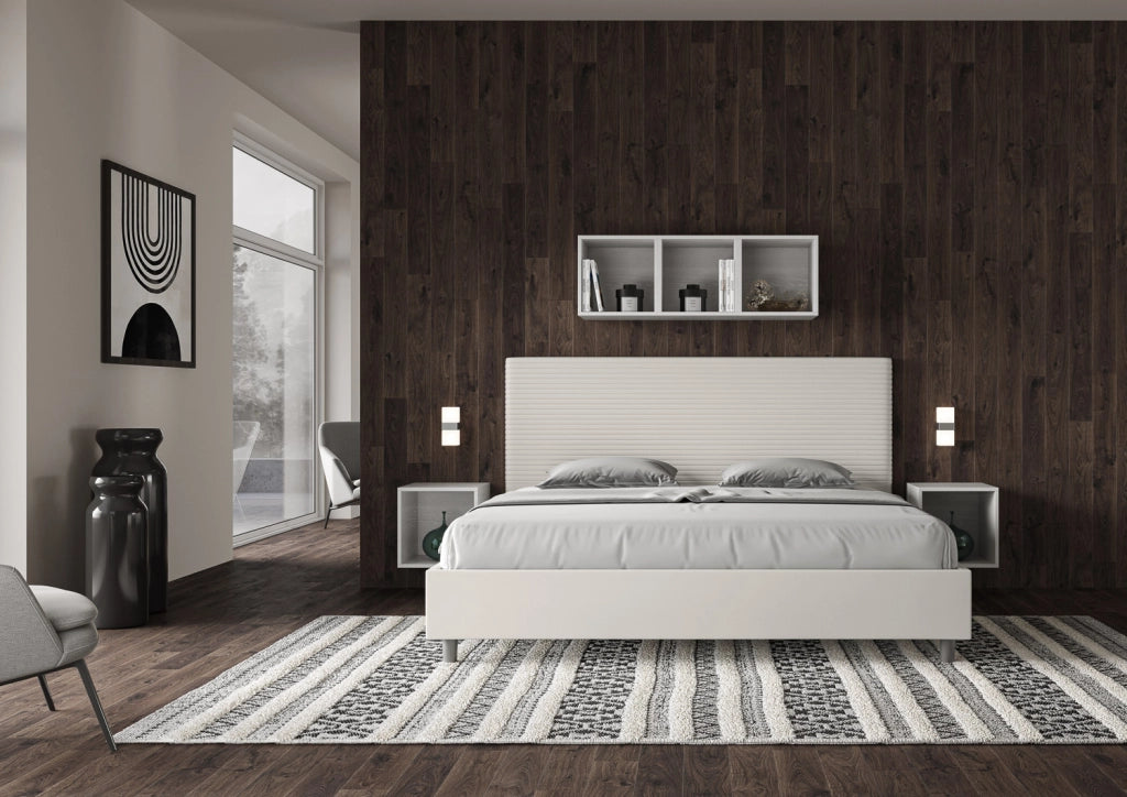 BS COM Letto senza rete imbottito 180x190 similpelle bianco