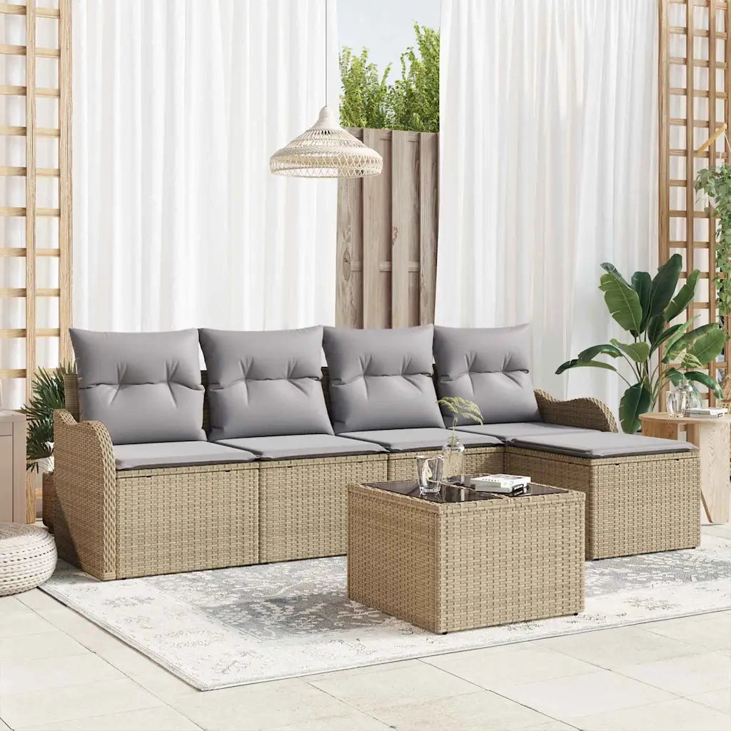 Set Divano da Giardino Beige polyrattan
