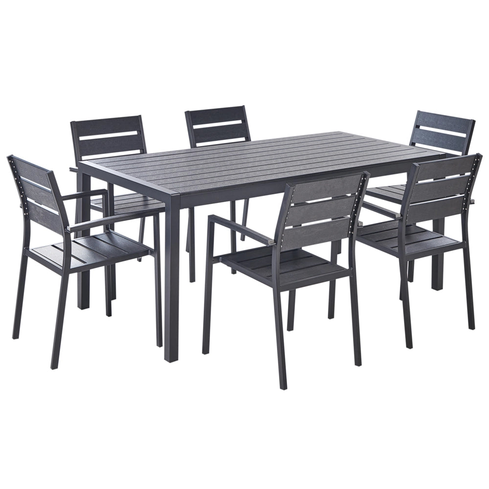 Set da Giardino 6 Sedie Tavolo Rettangolare Nero in Alluminio Anodizzato