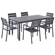 Set da Giardino 6 Sedie Tavolo Rettangolare Nero in Alluminio Anodizzato