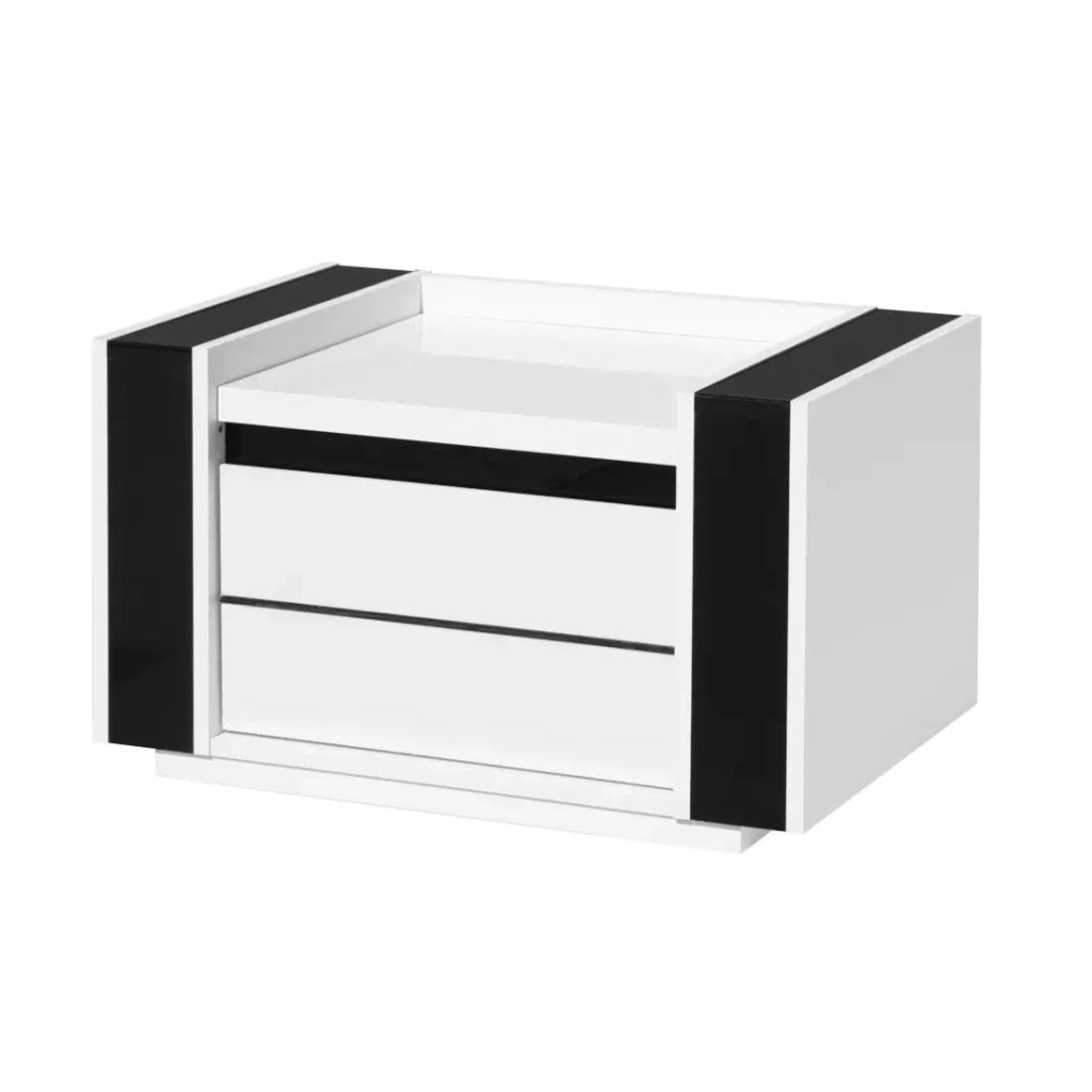 Comodino LINA 2 cassetti - Bianco e nero - 71 x 42 x 45 cm