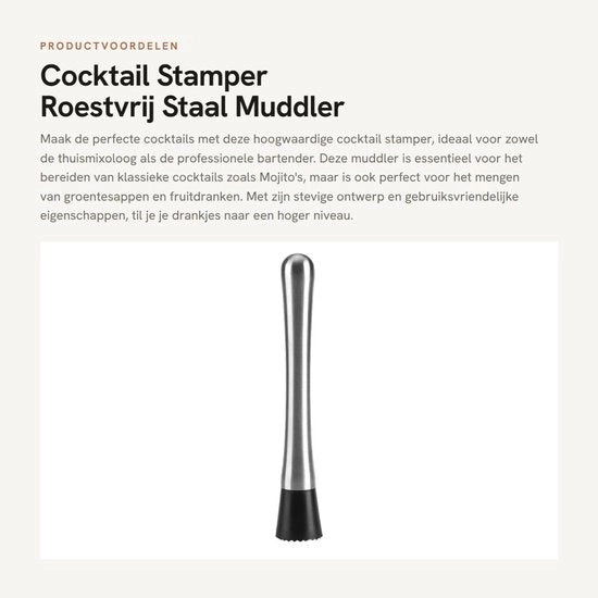 Muddler in acciaio inossidabile - Ergonomico manico - 25 cm - Materiale PP alimentare