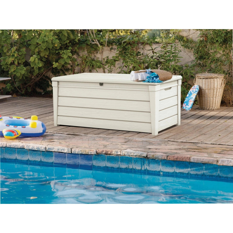 Baule da Piscina Brightwood 454L con Struttura in Metallo e Pistoni - Effetto Legno Bianco - Keter