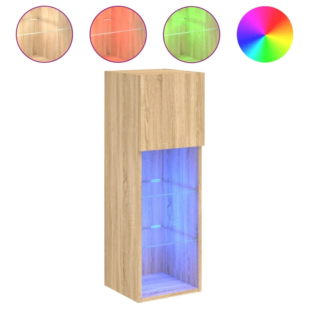 Mobili Porta TV con Luci LED 2 pz | Armadietto TV | Mobile Porta TV Rovere Sonoma 30,5x30x90 cm