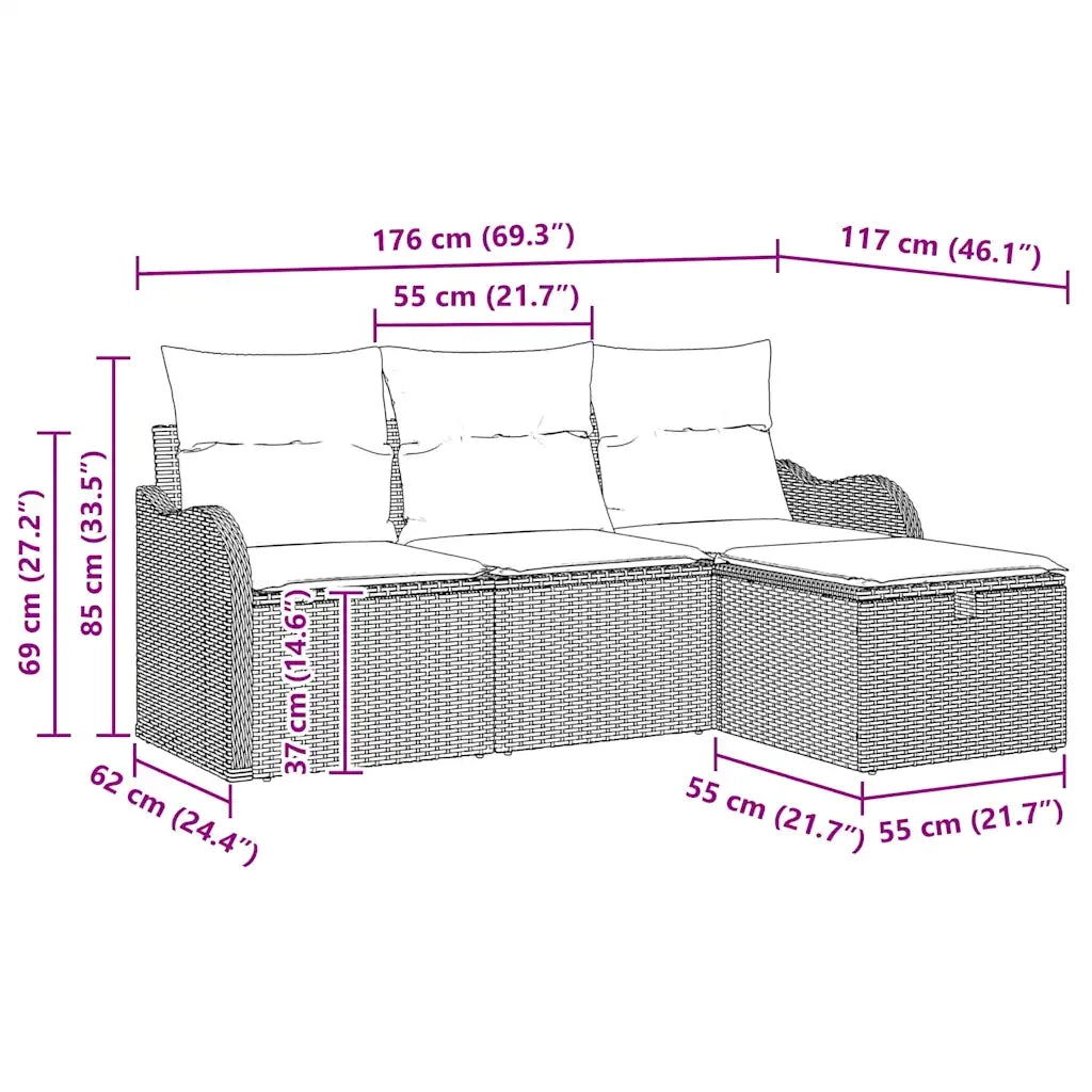 Set Divano da Giardino 4 pcs Beige e Crema polyrattan 3358950