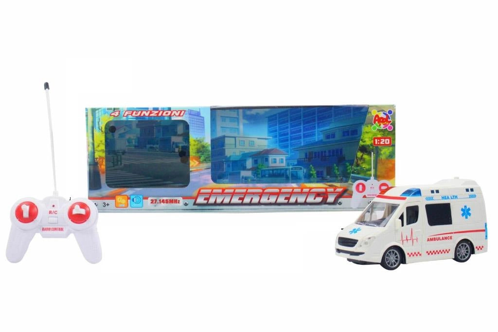 Giochi per Bambini Radiocomando Autoambulanza Emergency 4 Funzioni Suoni e Luci