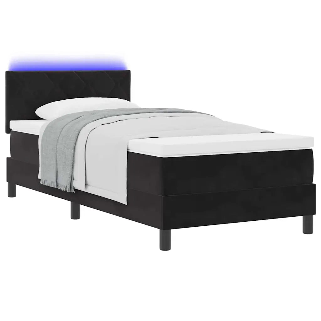 Letto a Sorgente LED con materasso Nero 100 x 200 cm Velluto
