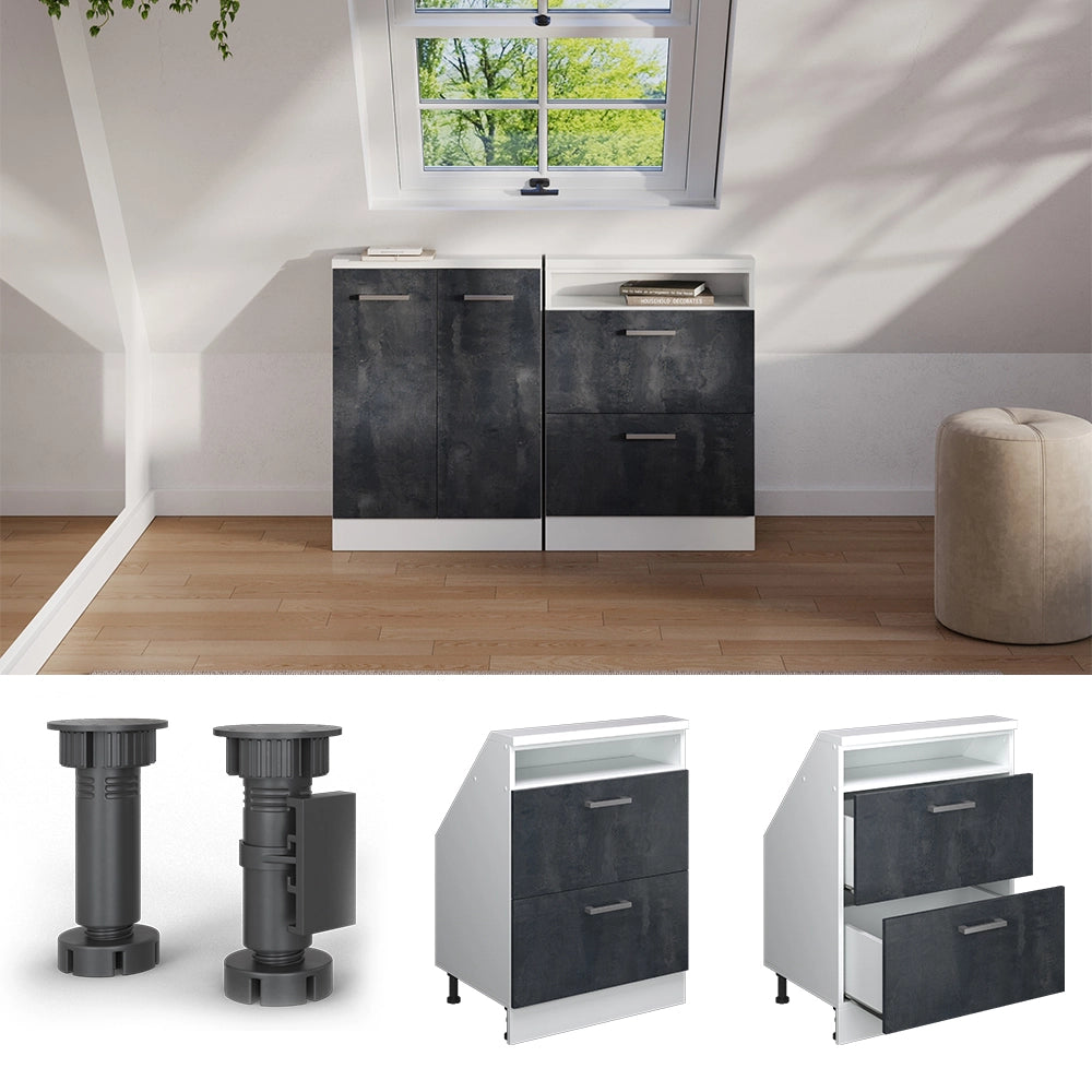 Mobile sottotetto Rion Calce nera/Bianco con 2 cassetti Vicco