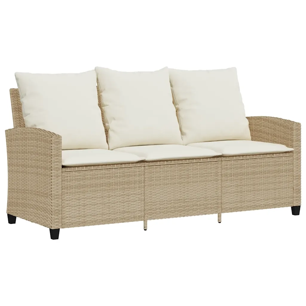 Divano Giardino 3 Posti con Cuscini e Tavolo-Sofa da Giardino-Divanetto da esterno Beige Polyrattan