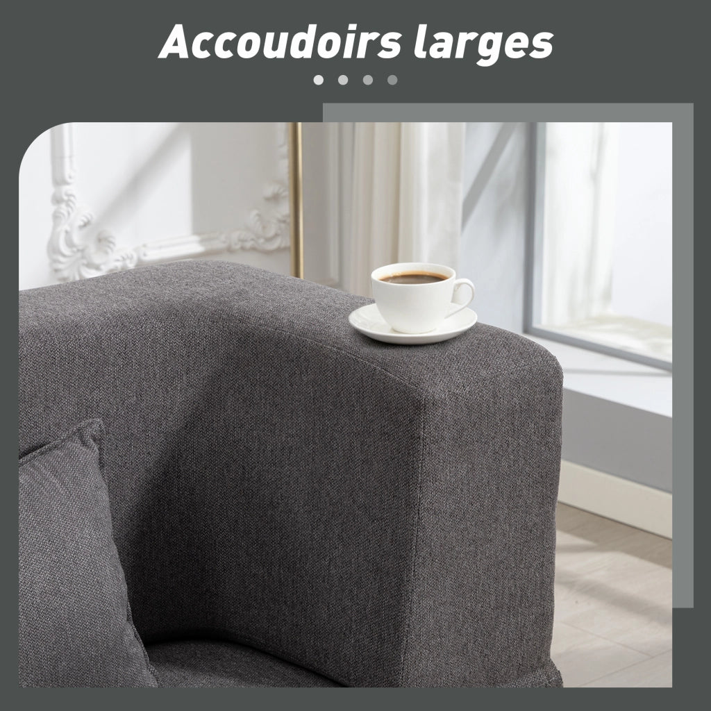 Divano letto 2 posti in tessuto chenille ¨C Xylo ¨C grigio con cuscini e braccioli larghi