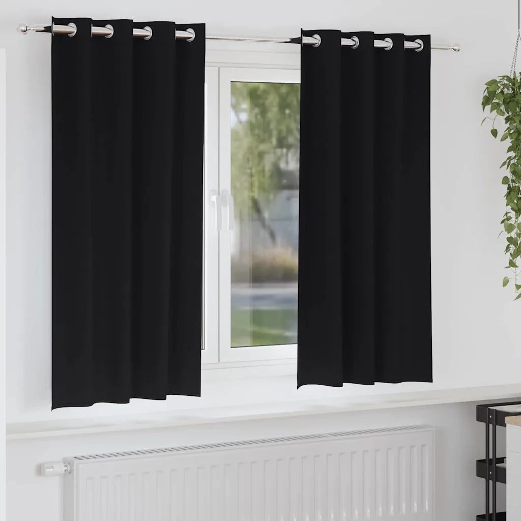 Tende Oscuranti | Tende Blackout con Anelli 2 pz Nero 175 x 140 cm Poliestere