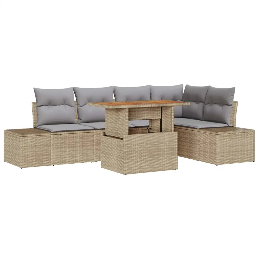 Set da Pranzo per Giardino con cuscino 6 pcs Beige e grigio