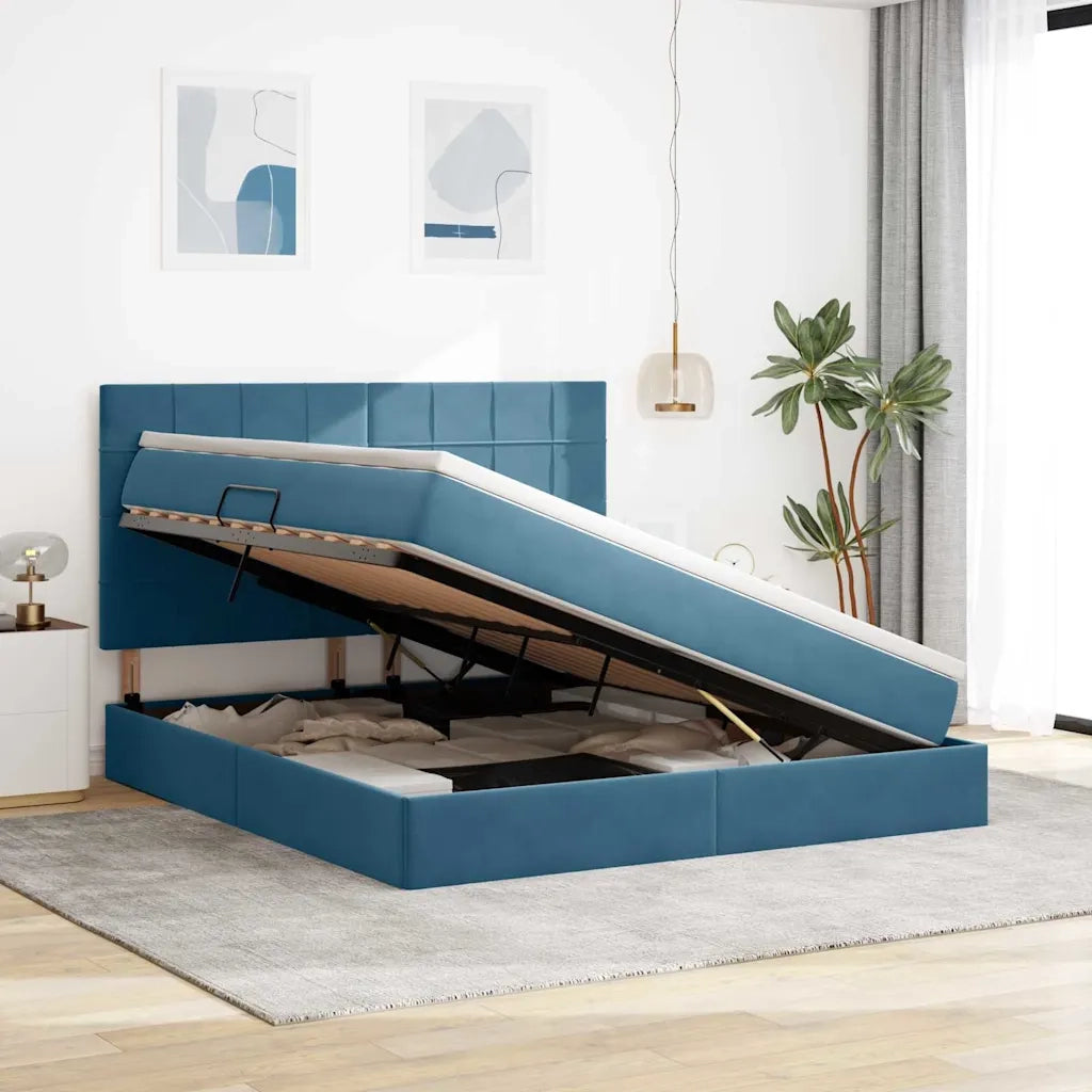 Letto con contenitore e materasso Blu Scuro 160 x 200 cm 3372043