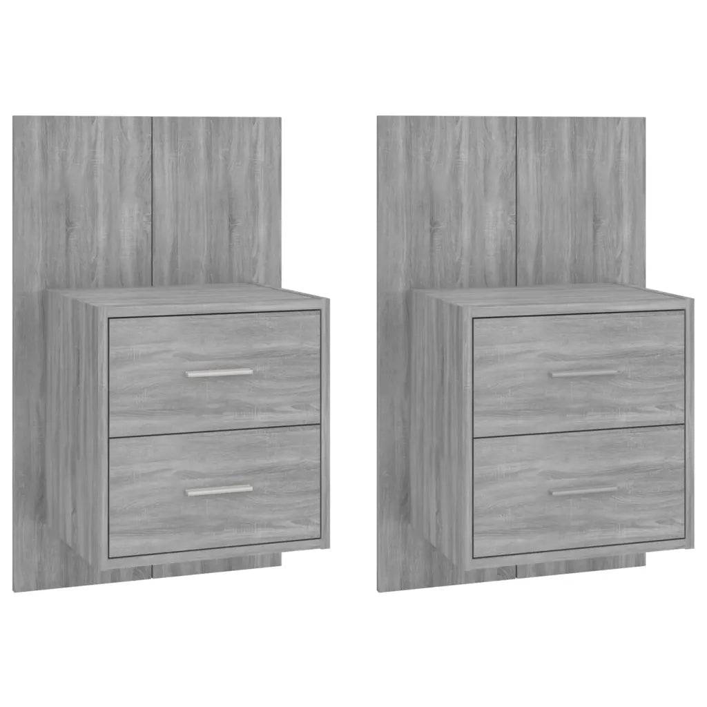 Set di 2 Comodini | Armadio da Notte | Mobiletto da notte a Muro Grigio Sonoma