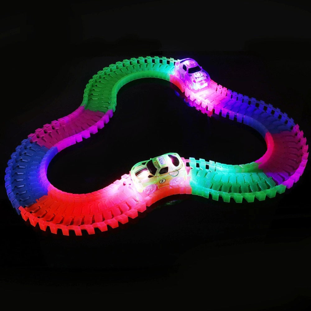 Trade Shop - Pista Magic Macchinine Flessibile Costruzioni Fluorescente Auto Con Luci Bambini -