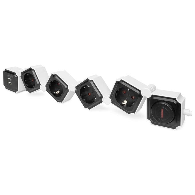 Digitus Presa multipla flessibile da 4 con 2 attacchi USB e interruttori