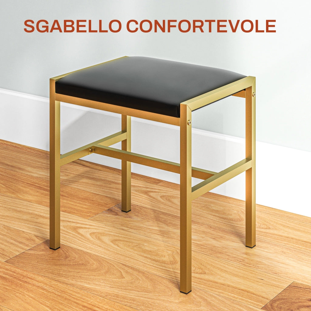 Toeletta con Specchio LED e Sgabello ¨C Xylo ¨C 10 Lampadine, 2 Cassetti, Nero