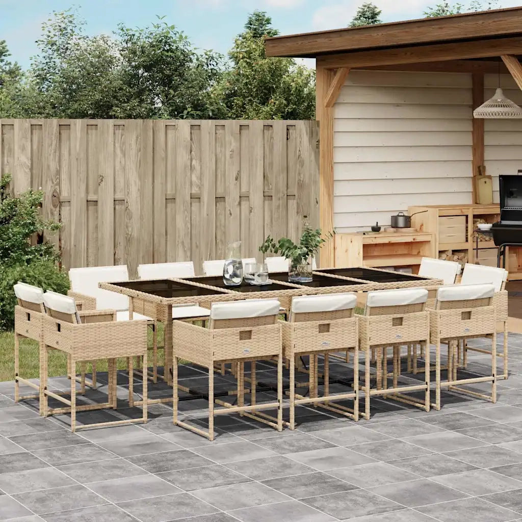 Set da Pranzo da Giardino 13 pz con Cuscini Beige in Polyrattan 3211402