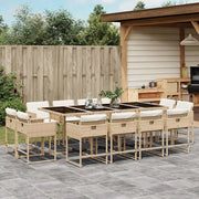 Set da Pranzo da Giardino 13 pz con Cuscini Beige in Polyrattan 3211402