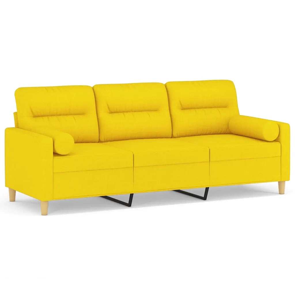 Divano a 3 Posti con Cuscini-Sofa 3 Posti con Cuscini Giallo Chiaro 180 cm in Tessuto 207728