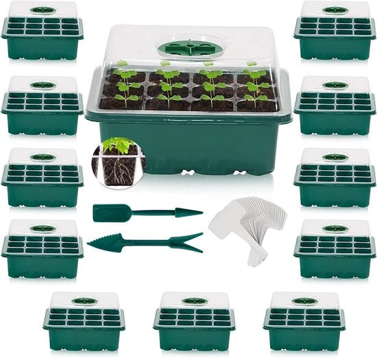 12 pezzi 144 celle mini-broeikas kweekset starter kweekschaal con coperchio e ventilazione per piante di semente