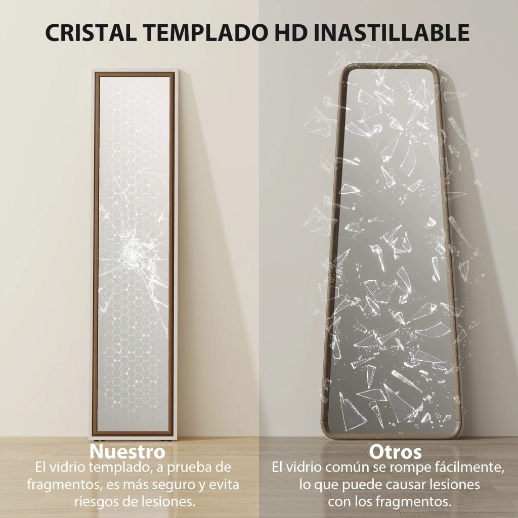 Specchio a Pieno Corpo ¨C Minimal ¨C Bianco e Marrone 157x37 cm