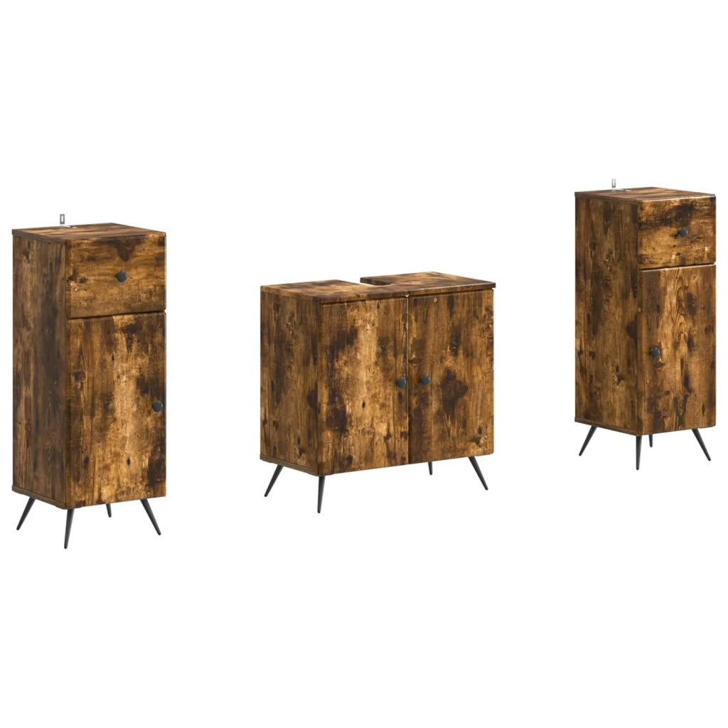 Set di Armadi da Bagno da 2 Pezzi BREDA Rovere Fumo 3418049