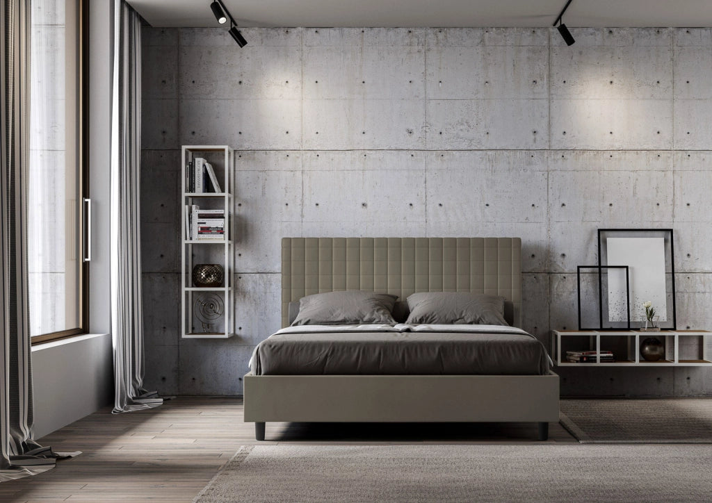 BS COM Letto matrimoniale con rete imbottito 160x210 similpelle cappuccino